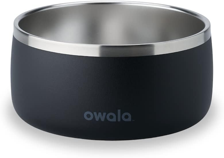Owala Pet Bowl - Durable Stainless Steel, Food and Water Bowl for Dogs, Cats, and All Pets, Non-Slip Base, 48oz, Black (Very, Very Dark)