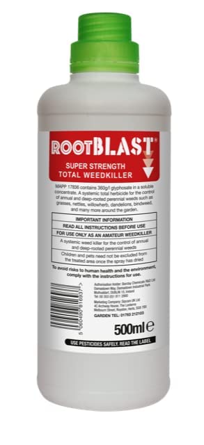 Rootblast | Super Strength Concentrated Total Weed Killer - Super Strength Glyphosate for Effective Weed Control - Kills Weeds down to the their roots (1 x 500ml), Packaging May Vary