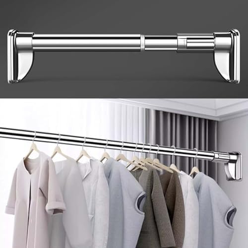 Shower Curtain Rod Adjustable Corner for Bathroom Bathtub Clothing Store,Adjustable Closet Clothes Rod No Drill Curtain Pole Bathroom & Locker Garment nizer Heavy Duty Metal Shower Curtain R