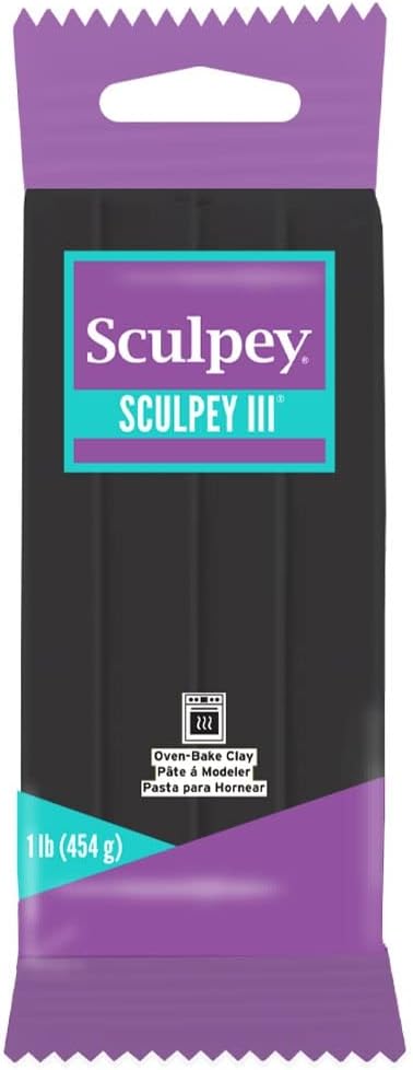 Sculpey III Polymer Oven-Bake Clay, Black, Non Toxic, 1 lb. bar, great for modeling, sculpting, holiday, DIY, mixed media and school projects. Great for kids & beginners!