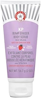 First Aid Beauty - KP Bump Eraser Body Scrub with 10% AHA, Keratosis Pilaris Exfoliating Skin Cleanser with 10% Lactic Acids Glycolic, Pumice & Bisabolol, Reduces Bumps, Strawberry Scent, 2 oz
