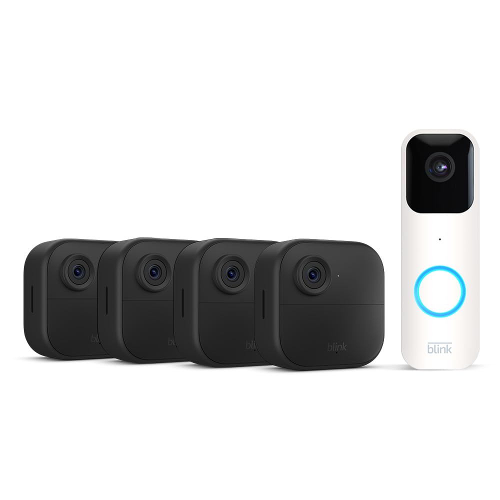 New Blink camera (Outdoor 4) + Blink doorbell (White) | Newest model | Wireless HD smart security camera, two-year battery life, enhanced motion detection, works with Alexa | 4-Camera System