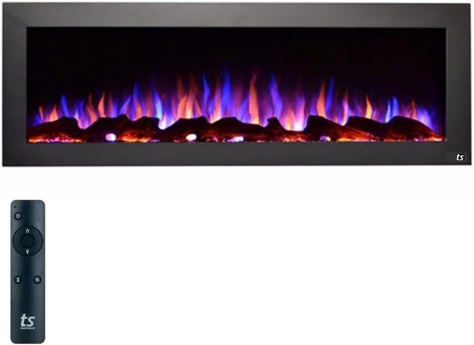 Touchstone Sideline Indoor/Outdoor Decorative Electric Fireplace -No Heat -GFI Plug for Outdoor Use -50" Wide -in Wall Recessed or Wall Mount -Realistic 3 Color Flame -Log & Crystal -Model 80017