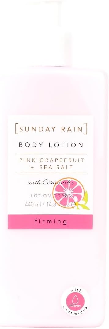 Sunday Rain Nourishing and Hydrating Pink Grapefruit and Sea Salt Body Lotion Moisturiser, Vitamin-Rich, with Ceramides, Pink, 440ml