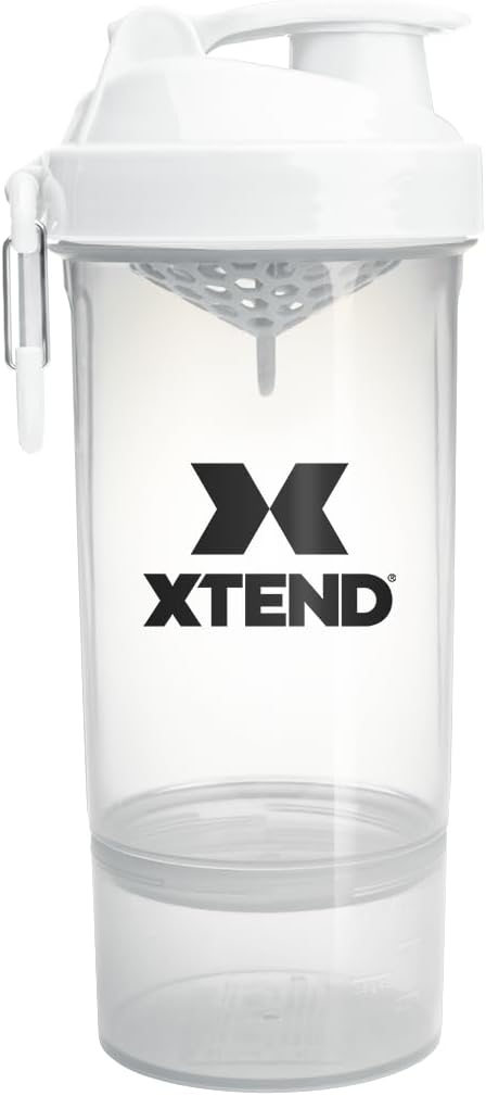Cellucor XTEND Protein Shaker Bottle - 800ml Capacity - Leakproof Lid - Carabiner Clip - Storage Compartment - BPA and DEHP Free