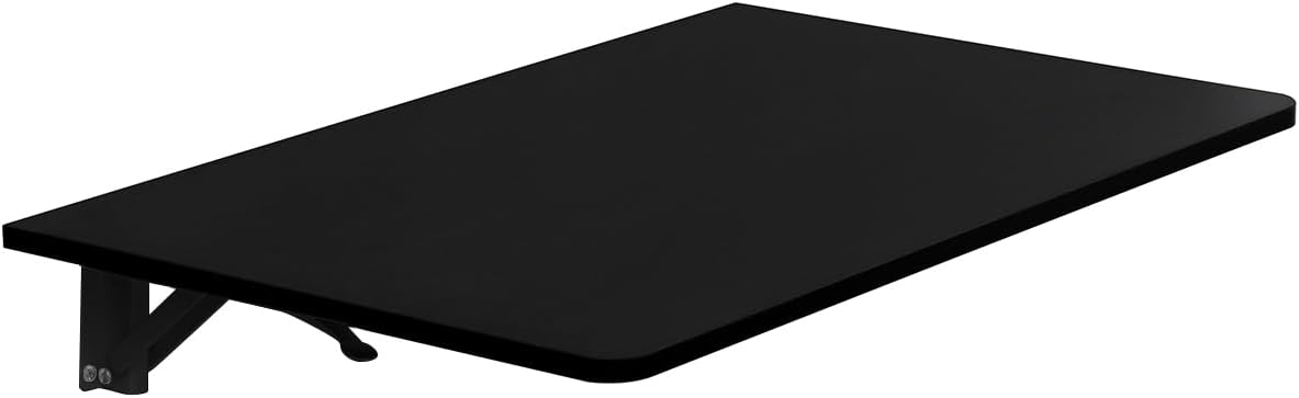 NICEME Wall Mounted Computer Workstation Desk, Small Folding Table on the Wall, Floating Drop-Leaf Desk for Study, Foldable TV Wall Stand for Small Space Saving (Black, 60x40 cm)