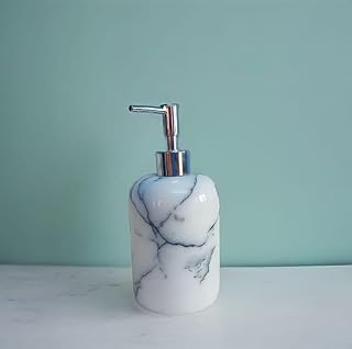 MARBLELAND Natural White Marble Soap Dispenser with Rustproof Pump, Lotion or Soap Dispenser for Bathroom or Kitchen, Premium Kitchen Soap Dİspenser (Lilac-Silver)
