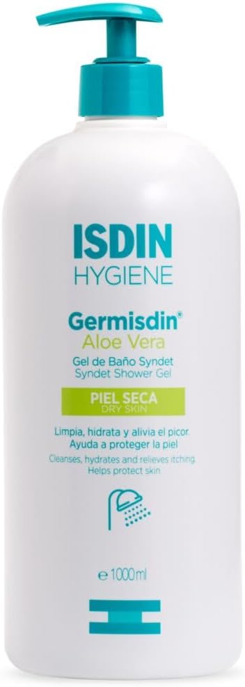 ISDIN Germisdin Aloe Vera Body Wash - Soap-Free Syndet Gel for Dry & Itchy Skin - Hydrates, Soothes & Protects - Daily Hygiene, Family Size 1000ml