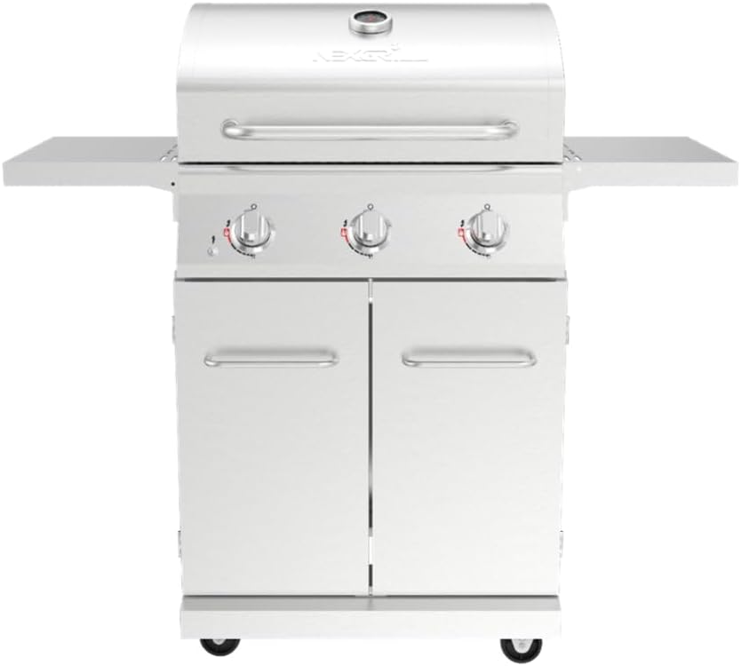 Nexgrill Stainless Steel 3-Burner Propane Gas Grill w/Foldable Side Shelves, 40,500BTUS, 591.05 sq. in. Cooking Area, Perfect for Outdoor Cooking & Grilling, BBQs, Backyard, Tailgating, 720-0830MN