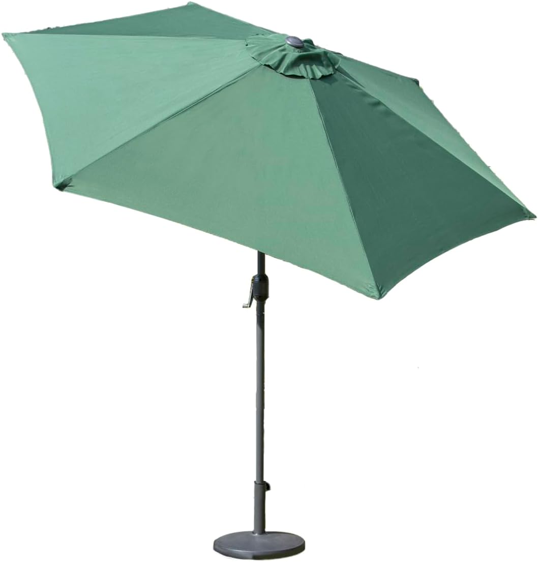 GardenKraft 14610 2.7m Outdoor Garden Parasol/Tilt & Crank Mechanism / 6 Steel Ribs/UV 30 Protection/Durable Polyester Material/Dark Green Colour