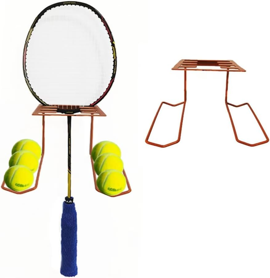 Wall Mounted Metal Tennis Racket Holder - Heavy-Duty Steel Hanging Badminton Racket Storage Rack Ping Pong Paddle Holder Holds 8 Balls 5 Racquets with Hardware and Anti-Scratch Silicone Tube
