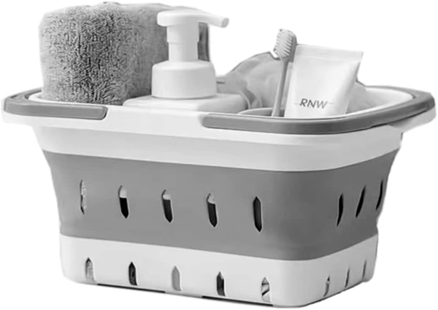 Portable Shower Caddy Tote, Plastic Storage Collapsible Caddy Basket with Handles, Box Organizer Bin for Bathroom, Kitchen, College Dorm,Gym (Grey 1 pack)