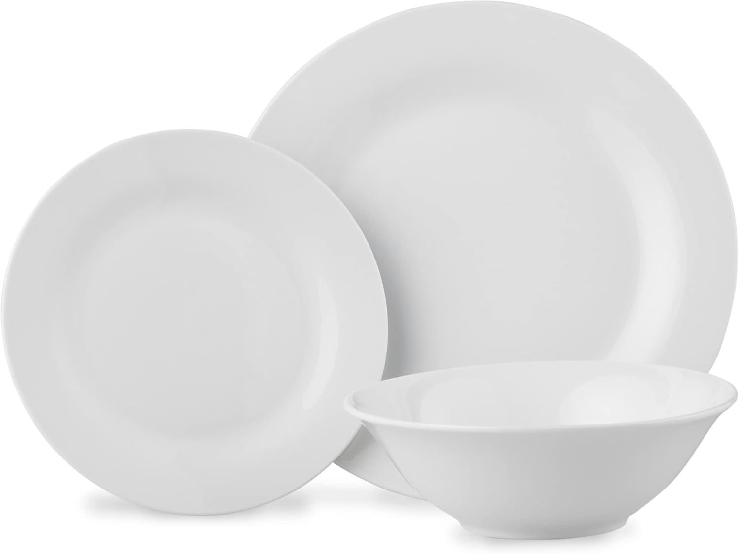 Arctic White Dinner Set / 12 Piece Dinnerware Set / 4X Dinner Plates, 4X Side Plates, 4X Bowls/White Tableware, Microwave/Dishwasher Safe