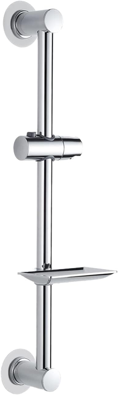 Ibergrif M20802-1 Shower Riser Rail, 57cm Shower Rail, No Drilling Required, Shower Rail kit with Adjustable Shower Head Holder and Soap Dish, Shower Slider Rail for Bathroom, Chrome, Silver