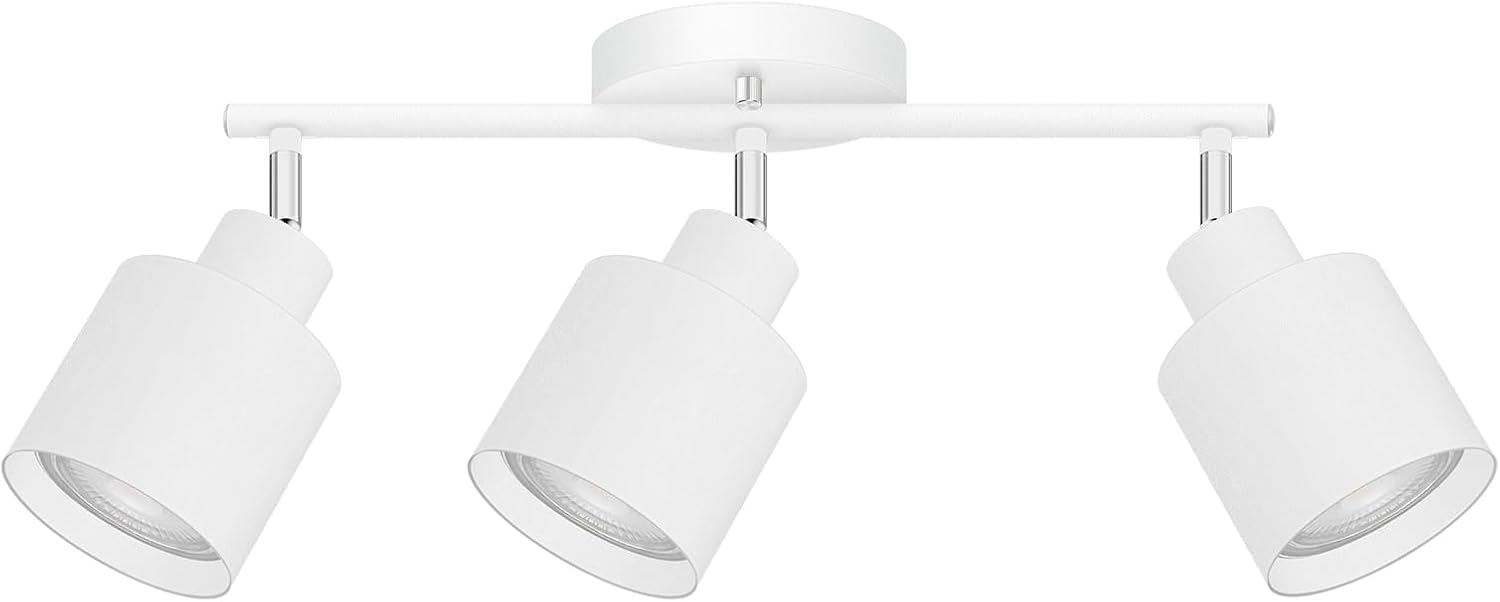 3-Light Led Track Lighting,White Ceiling Lighting Fixtures,Wall Sconces Ceiling Spotlight with Foldable Light Arms for Kitchen, Closet, Bedroom,GU10 Socket, Bulbs Not Included