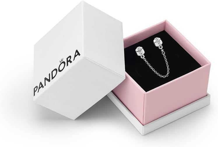 Pandora Moments Women's Sterling Silver Band of Hearts Safety Chain Charm for Bracelet