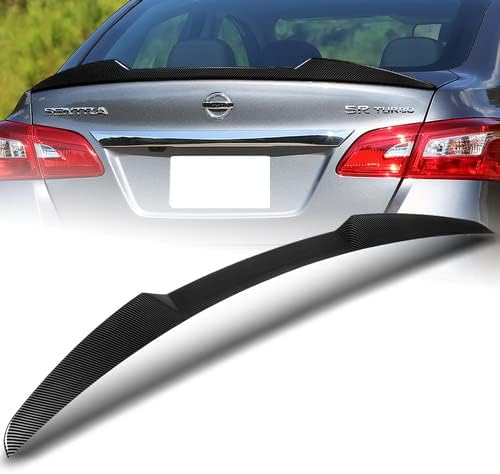 W-Power ABS Plastic V-Style Rear Trunk Lid Spoiler Wing Compatible with 2013-2019 Nissan Sentra, 2014 2015 2016 2017 2018 (Painted Carbon Style)