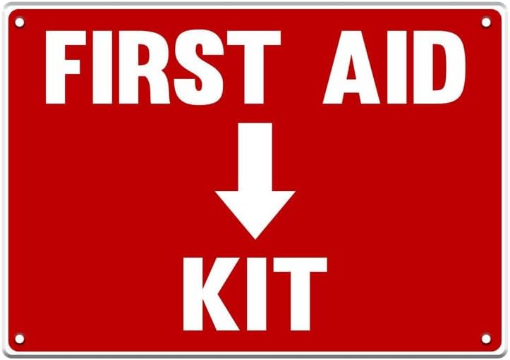 First Aid Sign, Durable Plastic Safety Sign, 7 x 10 Inch, Red on White, for Indoor/Outdoor Use