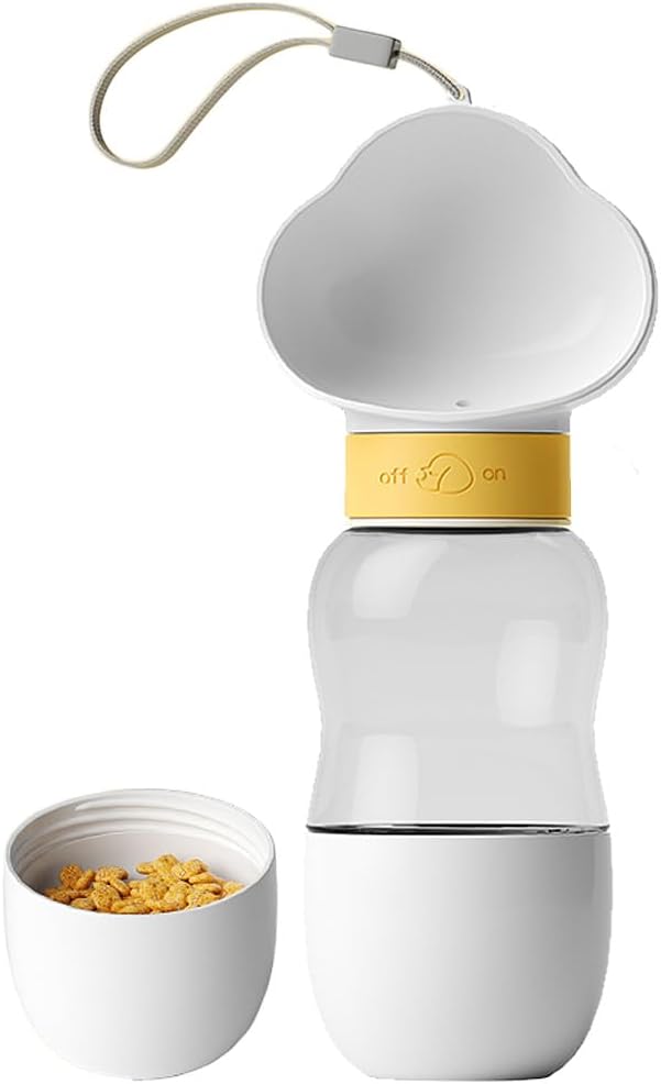 Speedy Panther Portable Dog Water Bottle, 350ml Dog Travel Water Bottle With Food Container, Puppy Bottle Water Dispenser, Leak Proof Dog Water Bottles for Walking, White