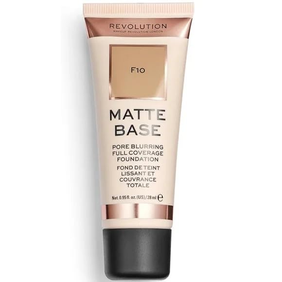 Revolution Matte Base Foundation, Full Coverage, Pore Blurring, Shade F10, 0.95 oz