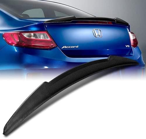 Black Real Carbon Fiber V-Style Rear Trunk Lid Spoiler Wing Compatible with 2013-2017 Honda Accord 2DR Coupe, 2014 2015 2016