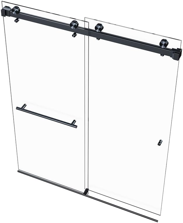 VITRA-200 56.5-59" W x 78" H Frameless Shower Door, Double Sliding with 3/8" Clear Tempered Glass (Matte Black)