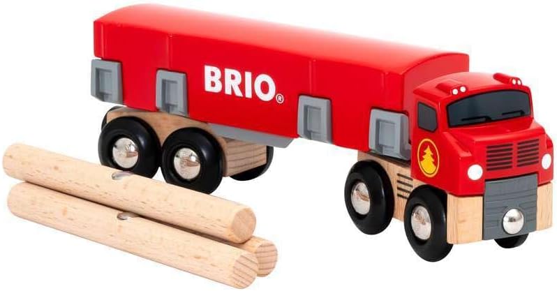 BRIO World 33657 - Lumber Truck | 6-Piece Wooden Toy Train Set | Ideal for Kids Ages 3 and Up | Made with Sustainable Wood | Magnetic Crane Compatible