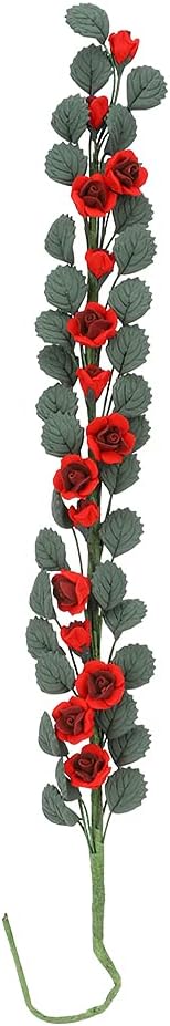 1:12 Mini Dollhouse Garden Scene Rose String Easel Swing Decorative Long Bouquet Yellow Rose Fake Flower Rose Vine Hanging Plant ﻿ (Red)