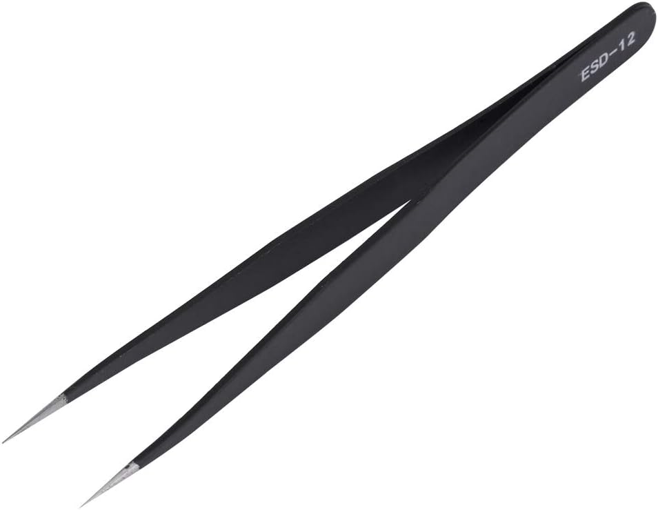 Stainless Steel Tweezers, ESD 12 Anti Static Stainless Steel Tweezers Maintenance Repair Set for Crafts Jewelry Eyebrow, Test, Measure & Inspect