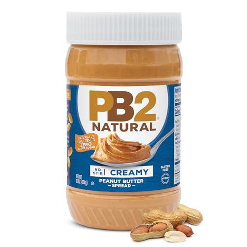 PB2 Natural Creamy Peanut Butter | All Natural Peanut Butter Spread, No Stir, Healthy, Naturally Sweetened with Zero Added Sugar, Certified Gluten Free, Vegan (1-Pound Jar, Pack of 2)