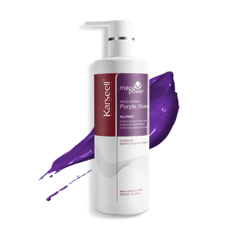 Karseell Purple Shampoo Professional Neutralizes Brass & Yellow Tones For Blonde Silver Gray Highlighted Hair 16.90 oz 500ml