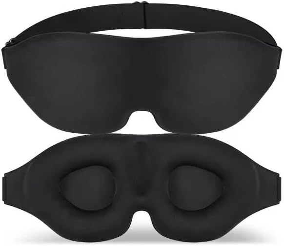 Wohnson EU 100% Blackout Sleep Masks for Men and Women - Zero Eye Pressure Ultra Soft & Comfortable .3D Eye Mask for Sleeping - Black 3D Eye Mask for Travel with Earplugs