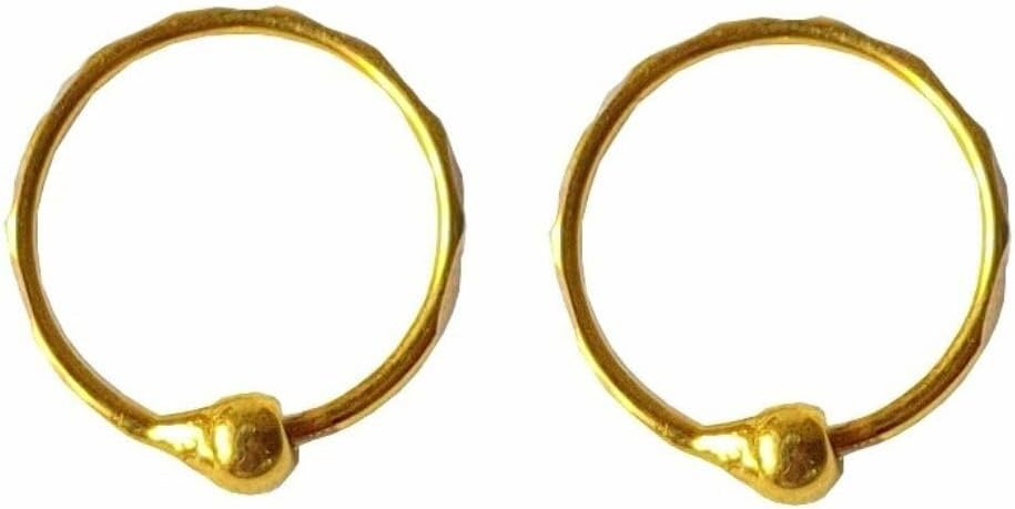 22K/18K Real Certified Fine Yellow Gold Attached Bead Hoop Earrings