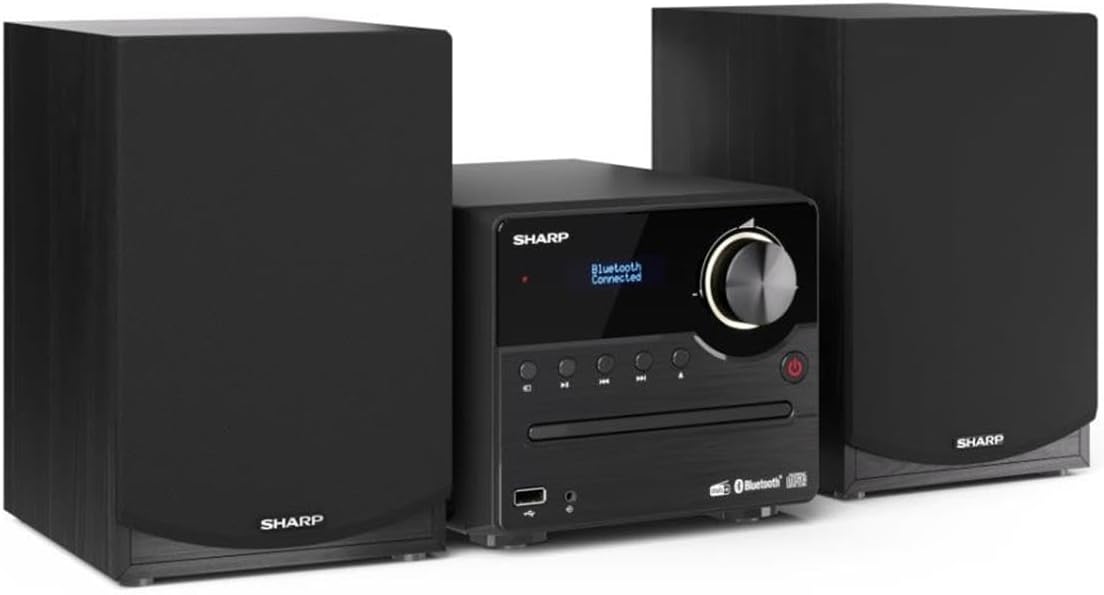 SHARP XL-B517D(BK) 45W Hi-Fi Micro System – Bluetooth 5.0 Stereo with DAB+/FM Radio, CD Player, USB MP3 Playback, 2-Way Wooden Speakers, EQ Sound Modes & Remote Control – Black