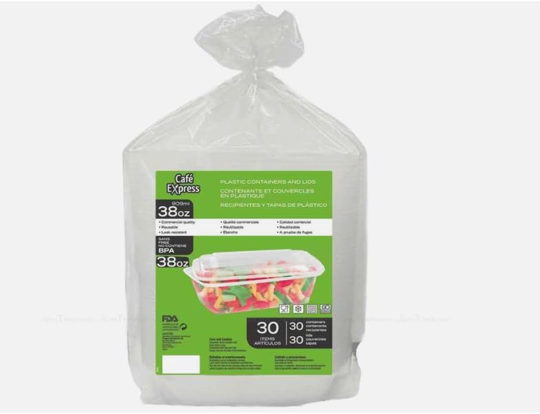 AHG Investment cafe express plastic containers & lids 1.2l 42 pack - 38oz Clear Plastic Salad Food Multi-use Containers Base+Lid (Pack of 42)