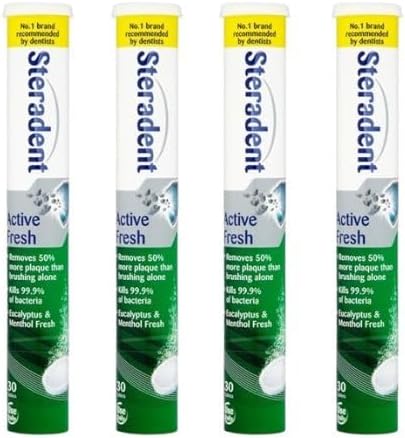 Steradent Active Fresh Denture Cleaning Tablets 30 - Daily Denture Cleaning Bundle Tablets - Pack of 4