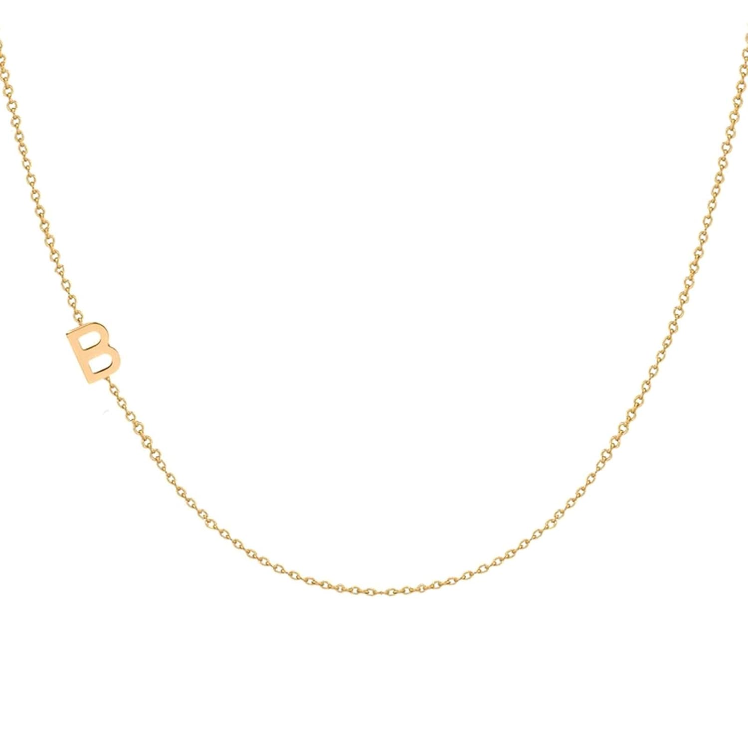 Dainty Initial Letter 14k Solid Gold or Silver Necklace, Minimal Letter Necklace, Gold Multiple 1 2 3 4 Letters Necklace, Bridesmaid Gift, Choker Personalized Sideways Necklace, Jewee Diamond