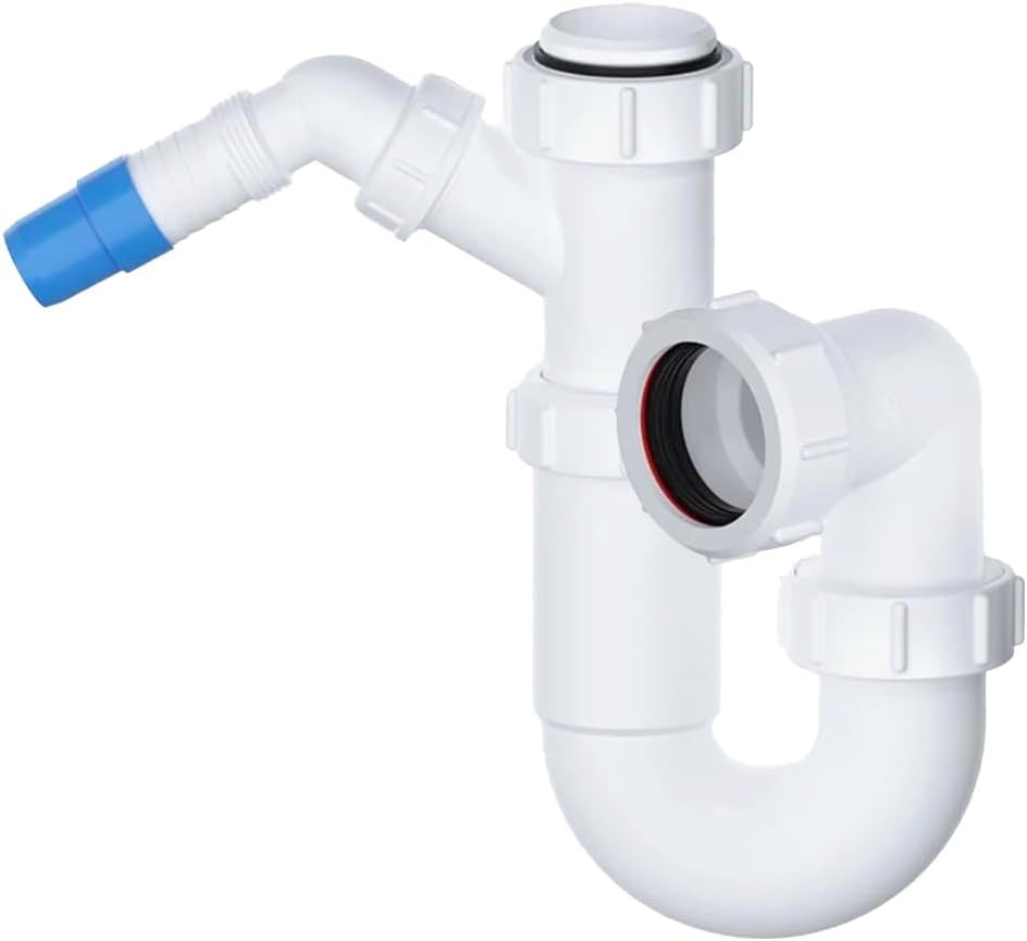 PlumbEZ Telescopic Adjustable P Trap with Swivel Nozzle - 40mm (1.1/2") Kitchen Sink Waste with 135 Degree Dishwasher Nozzle and 40mm Outlet Sink Waste Kit - 75mm Water Seal
