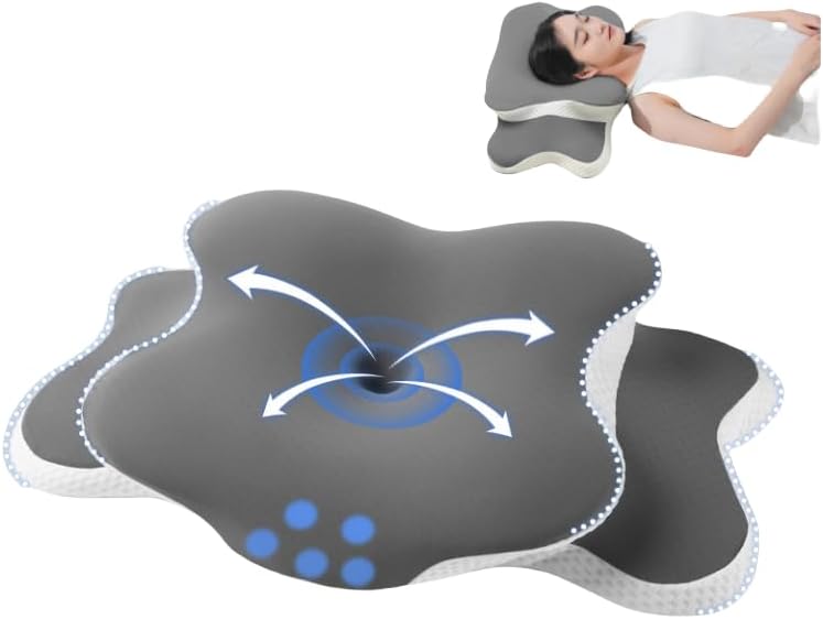 ONZLBOR Memory Foam Pillow, neck pillow,Ergonomic Orthopedic Neck Support Pillow for Side, Back and Stomach Sleepers,Light Gray