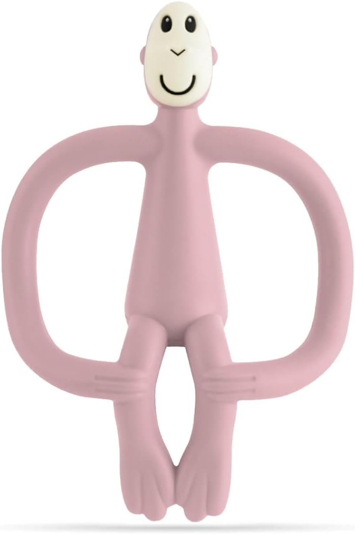 Matchstick Monkey, Original Teether & Gel Applicator, Antimicrobial Silicone Teething Toys for Baby, Easy to Grip, BPA Free, 3 Months Old+, 10.5 cm, Dusty Pink Monkey