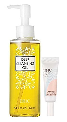 DHC Must Haves, Deep Cleansing Oil Medium, Velvet Skin Coat Mini, Facial Cleansing Oil, Makeup Primer, Fragrance and Colorant Free, Ideal for All Skin Types, 4.1 oz. and 0.18 oz.