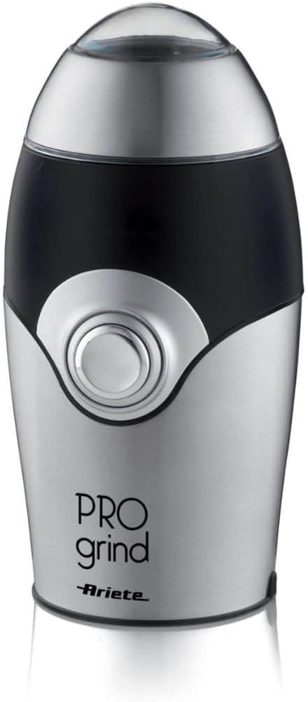 Ariete 1600 Pro Grind Coffee Grinder, Compact Design, Cord Wrap, Stainless Steel Blades, Cord Storage, Silver