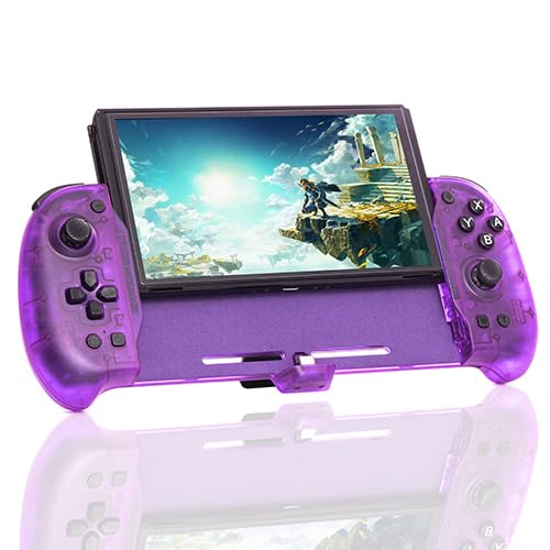 ECHZOVE Switch OLED Controller Grip, Ergonomic Controller for Switch OLED and Switch with Gravity Induction of Six-Axis Gyroscope, Double Motor Vibration, Kickstand and Game Card Slot (Purple)