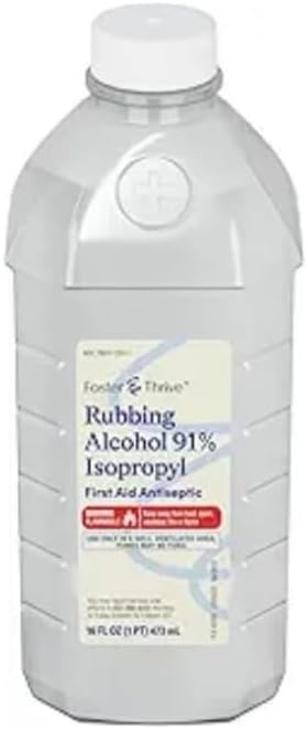 Foster & Thrive Rubbing Alcohol - 91% Isopropyl Alcohol, Concentrated First Aid Antiseptic - Safe and Effective - Liquid Solution for Treatment of Minor Cuts, Scrapes and Burns (16 Fl. oz)