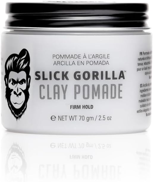 Slick Gorilla Hair Clay Pomade for Men, Mens Hair Pomade for Firm Hold, Strong Structure, Low Shine, Natural Matte Finish, Clay Styling Products, 70 g