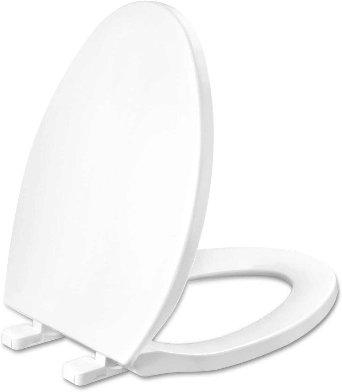 Toilet seat Elongated with Slow Close Hinges, Four Bumpers Never Loosen and Easily Remove, Two Sets of Parts, Plastic, White