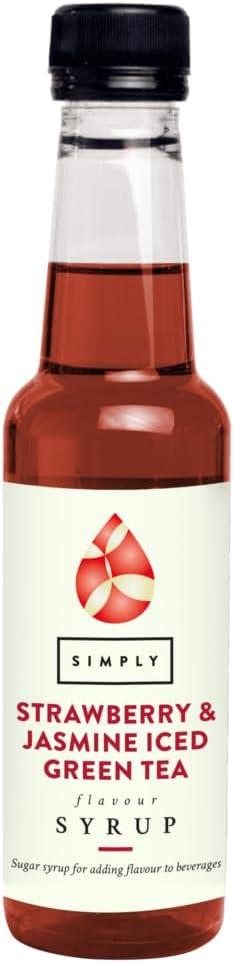 Simply Strawberry & Jasmine Fruit Iced Green Tea Syrup, Vegan, Halal, & Gluten Free Beverage Syrup for Cordial Squash, Cocktails & Mocktails (250ml)