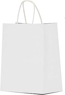Qutuus White Paper Bags 10x5x13 100Pcs Shopping Bags, Kraft Paper Gift Bags Bulk, White Kraft Bags, Recyclable Paper Bags, Retail Bags, White Gift Bags with Handles Bulk
