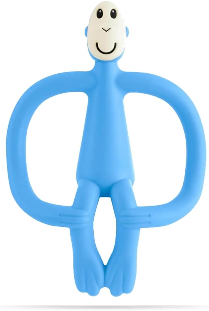 Matchstick Monkey, Original Teether & Gel Applicator, Antimicrobial Silicone Teething Toys for Baby, Easy to Grip, BPA Free, 3 Months Old+, 10.5 cm, Light Blue Monkey