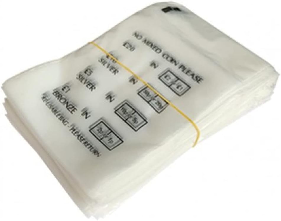 Money Bags Clear Plastic Coin Bank Bag Banking Cash Retail No Mixed Coins Change Handling Shop Home Office (25)